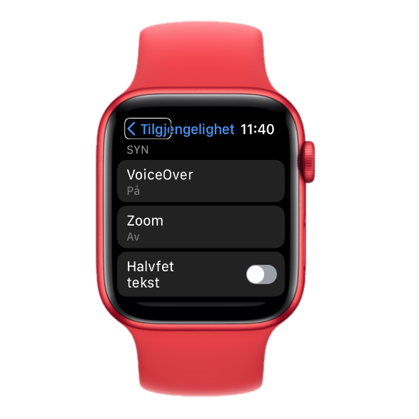 En Apple Watch med Tilgjengelighet åpen