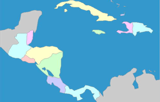 Tegning av kart av Mellom-Amerika som illustrerer dårlig kontrast.